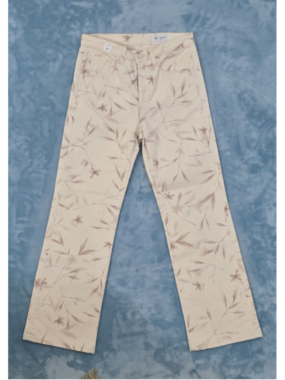 Women's AG Straight Leg Jeans Size 26 Beige Brown Floral Print